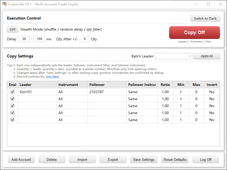 CopierLite Trade Copier NT8 – Multi-Account Copier Add-On 1