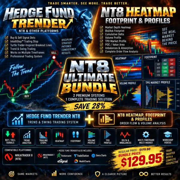 NT8 Ultimate Trend & Order Flow Bundle – Hedge Fund Trender + Heatmap, Footprint & Profiles 1