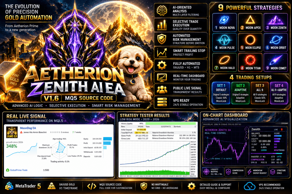 Aetherion Zenith AI EA V1.6 MQ5 Source Code – Advanced XAUUSD Gold Trading Robot(ORIGINAL) 2
