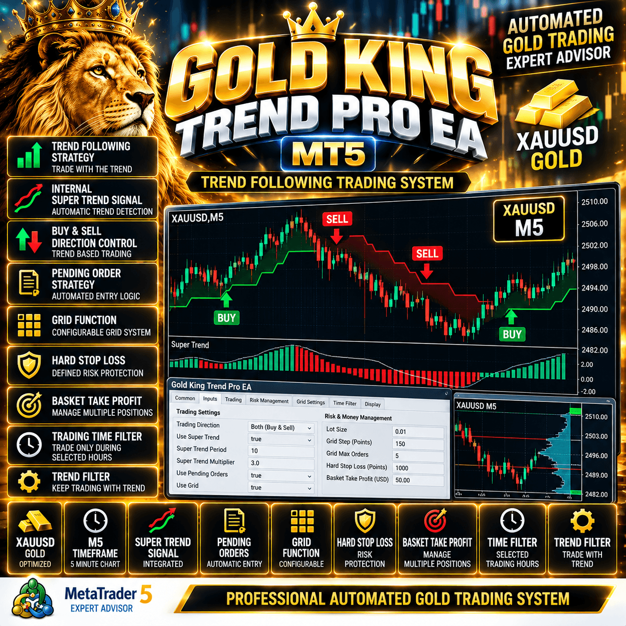 Gold King Trend Pro EA MT5 – XAUUSD M5 Automated System 1
