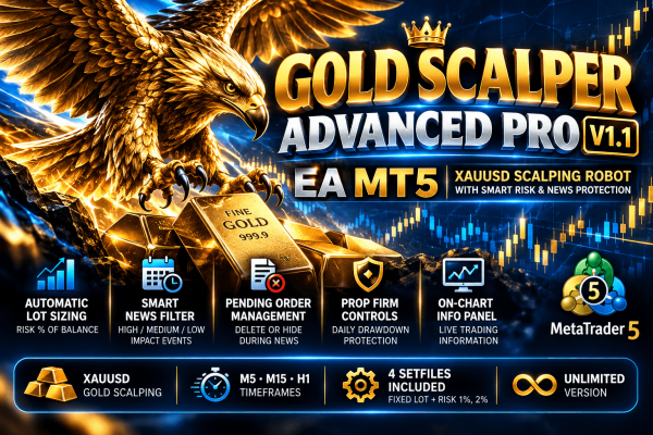 Gold Scalper Advanced Pro EA MT5 V1.1 + 4 SetFiles – XAUUSD Scalping Robot (Unlimited) 1