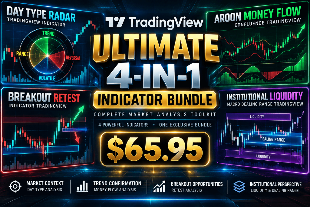 TradingView Ultimate 4-in-1 Indicator Bundle – Liquidity, Breakout, Money Flow & Day Type 1
