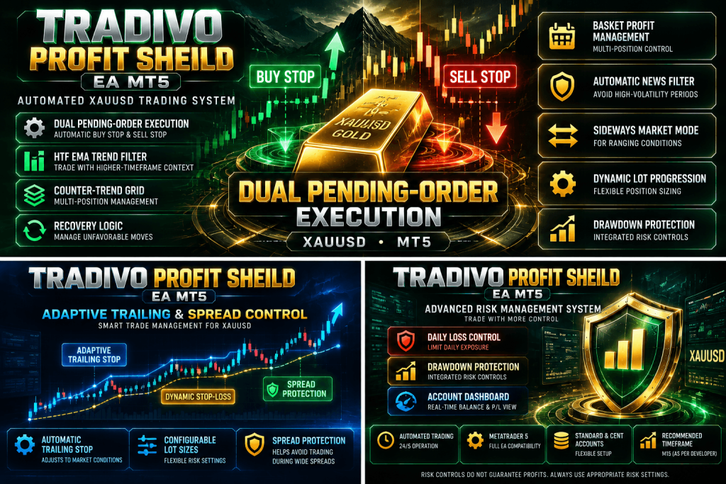 Tradivo Profit Sheild Pro EA MT5 – Advanced XAUUSD Grid & Recovery Robot 2
